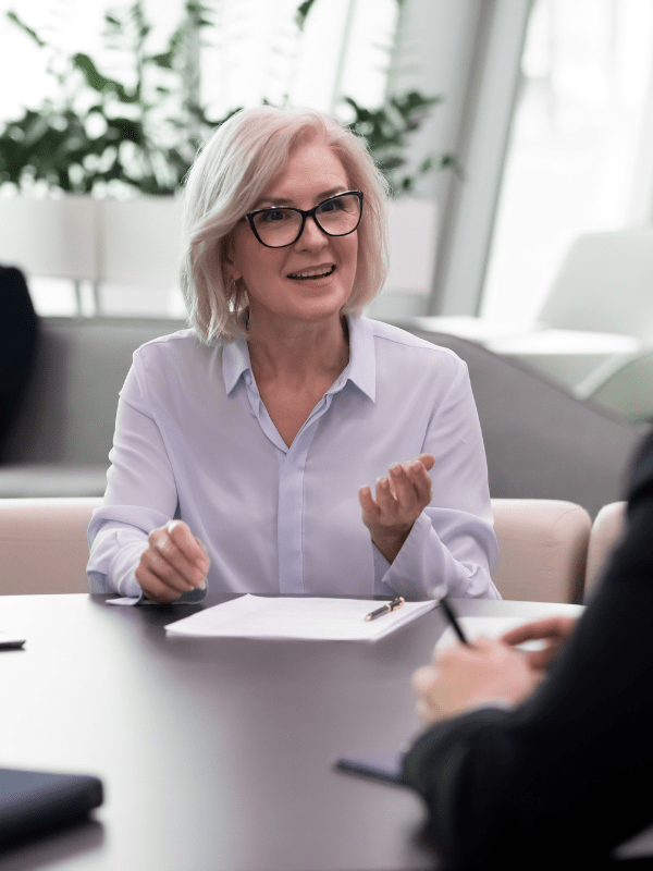 A woman discussing her retirement options