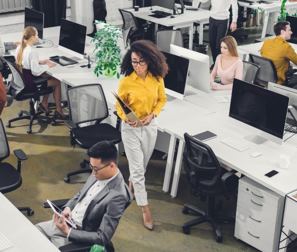 diverse team working together in an office